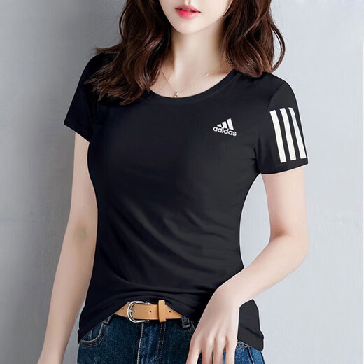 Adidas official ship store short-sleeved summer new running training sportswear woven fast-drying half-sleeved top round neck T-shirt 9274-Black woven fast-drying-spot quick-drying M Recommended 110-120Jin [Jin equals 0.5 kg]
