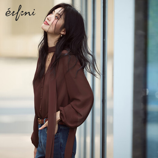 Evely's Temperament, Translucent Streamer Small Shirt for Women, 2025 Automne New Style Commuter Inner Inner Casual Top pour les femmes, le café prévente [11 septembre]