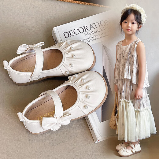 Ciyu girls soft-soled pearl leather shoes Korean fashion princess shoes 2025 autumn new girls versatile solid color shoes 285 white 30 inner length 18.3cm