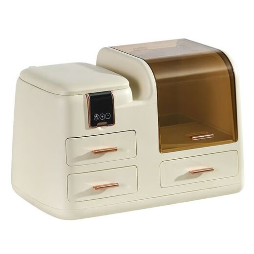 Cosmetics storage box with mirror desktop dressing table integrated storage rack dust-proof large capacity skin care product storage box model cream rice with three-color dimming + digital display