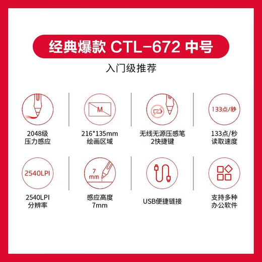 Wacom und Guan Digital Tablet handgezeichnetes Board handgezeichnetes Board und Computerschreiberschreiber Zeichnung Tablet Elektronische Zeichenbrett Zeichenscheibe Schreiben Online-Kurs CTL-672/K2-F CTL-672 [Medium]