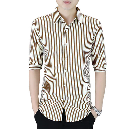 
Summer striped short-sleeved shirt men's 2025 new high-end light luxury shirt trendy brand handsome five-point mid-sleeved inch shirt 9-719 [Black] XL