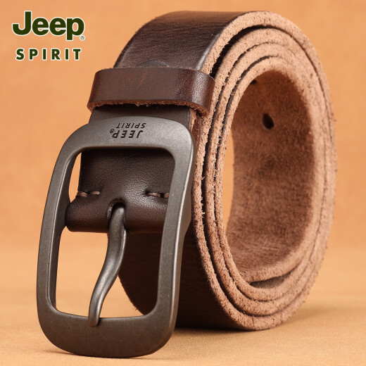 JEEPSPIRIT Jeep Jeep head layer pure cowhide belt men casual handmade belt men genuine leather pin buckle retro trouser belt trend 1047 retro bronze buckle thickened belt 110cm