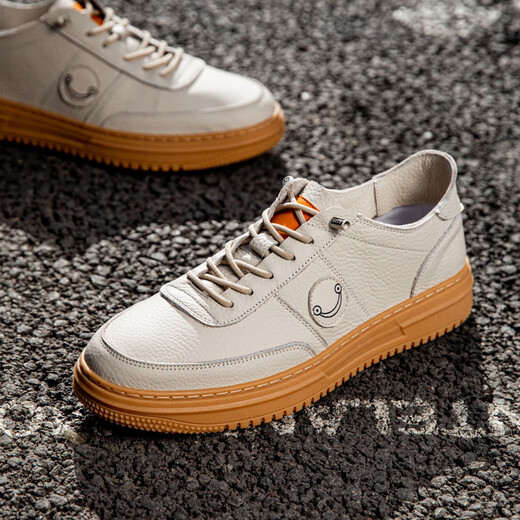 Spring and Autumn Men's Shoes Genuine Leather Real Cowhide Breathable Beef Tendon Sole Shoes Air Force All-match No. 1 Wheat Color Sports and Casual 898 White 44