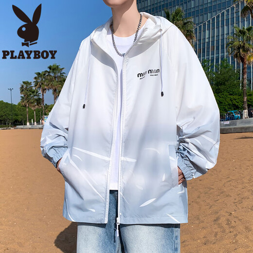 Playboy (Playboy) Ropa de protección del sol de seda de hielo de color calla para hombres con luz de verano y ropa de protección solar de moda transpirable para adolescentes y estudiantes Abrigo de verano 6629 Blue XL (aproximadamente 120 ~ 140 Jin [Jin equivale a 0.5 kg] se puede usar)