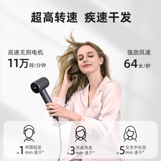High-speed hair dryer negative ion household high-power quick-drying negative ion hair dryer mini portable does not hurt hair, leafless, low noise, high wind power, small hair dryer, cyan