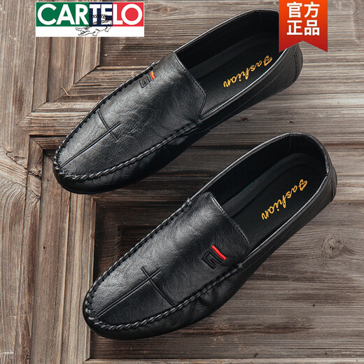 Cartelo 2025 Frühlings- und Herbst neue Bohnenhundschuhe Männer Lederschuhe Koreanische Fahrschuhe Lazy Schuhe Soziale trendige Gelegenheitsschuhe für Männerschuhe Schwarz 9880 40