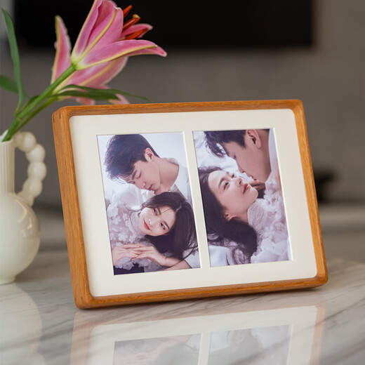 Mesa con marco de fotos de madera maciza, foto de pareja diy, impresión personalizada, doble orificio, 6 pulgadas, A4, nogal, regalo de recuerdo de alta gama, 6 pulgadas, 10*15,2 cm, nogal norteamericano