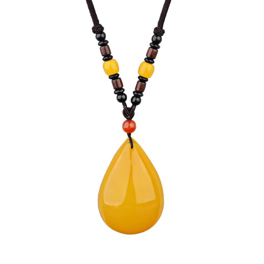 Fat Donglai buys the same style of water drop beeswax amber pendant original stone for old men and women chicken oil yellow safe buckle beeswax water drop necklace