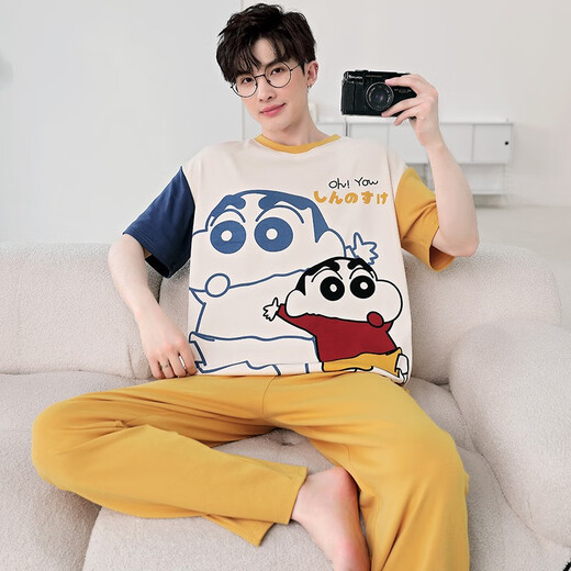 GTYUWVG睡衣男士春秋季款纯棉短袖长裤夏季青少年学生大童大码家居服套装 xll-11143 M 小码适合身高155C左右体重80-
