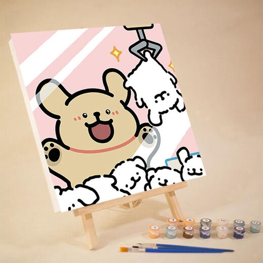 溥畔线条小狗数字油画2024新款卡通填色系涂色油彩画 FC897 20*20内框+背板+颜料+画笔