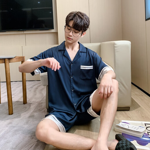 Modal High-End New Herren Pyjamas Sommer kurzärmelige Shorts Eis Seide Dünne Kühlkleidung Großgröße Anzug Sommermänner 3899 Hellgrau 2xl (Gewicht 160 bis 180)