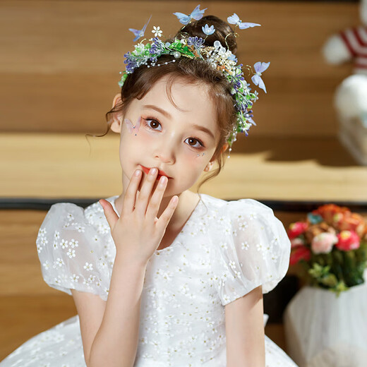 ENRMIIV butterfly elf fairy headdress children's blue pink garland hair accessories girls performance dress crown crown headband super fairy braided hair garland butterfly dancing - blue