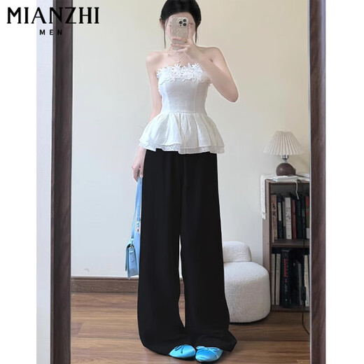 Coton Ice Silk High Taise en coton Pantalon décontracté à jambes larges pour les femmes pour l'été mince 2025 Nouvelle slim lâche tombant petit 304 blanc [haute qualité 29,5] L 110-125Jin [Jin est égal à 0,5 kg]