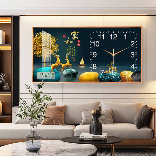 Yonghuan Calendario perpetuo 2025 Nuevo estilo Decoración de restaurantes Pintura de reloj Electrónico Reloj de pared sin golpear la sala de estar Pintura de reloj para el hogar Slight Sailing B3271 Longitud horizontal 60 cm * Altura vertical de 30 cm PVC Marco de oro redondeado + +