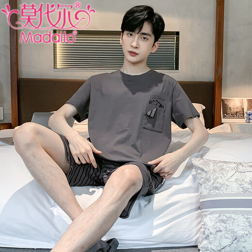 Modal Men's Pajamas 2025 New Pure Cotton Short Sleeve Shorts Thin Summer Casual Two-Piece Set Home Clothing Large Size 9928# L Recommended 100-120Jin [Jin equals 0.5 kg]