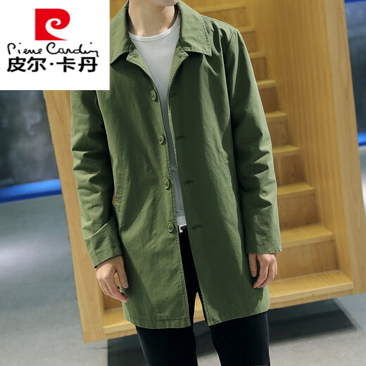 Pierre Cardin Japones Japones Pure Algody Capele Fino Windbreaker Mid Longingument Spring y Autumn Gran Workwear más algodón Parque de algodón Negro delgado xl 145jin [Jin equivale a 0.5 kg]