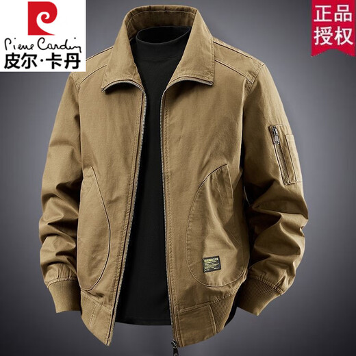 Pierre Cardin 2025 Spring and Autumn Pure Cotton New Pilot Jacket Fashion Men's Loose Casual American Retro Jacket Military Color XL Recommended 130-145 Jin Jin equals 0.5 kg Wear