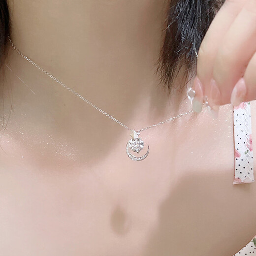 999 Pure Silver Necklace Female Star and Moon Pendant Niche Simple and Versatile Clavicle Chain as a Birthday Gift for Girlfriend Star and Moon Necklace + Brand Gift Box + Certificate