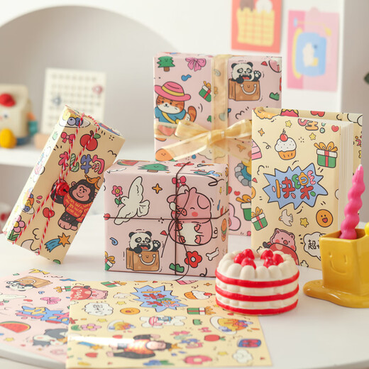 DOROCH cartoon wrapping paper 6 pieces New Year gift kindergarten Spring Festival activity gift wrapping bag book paper flowers