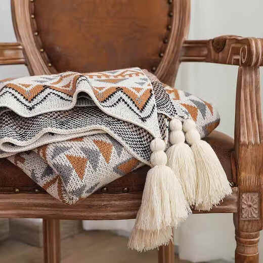 Shantou Lin Village Navajo Sun Blanket Knitted Bohemian Air Conditioning Blanket Nap Blanket Sofa Throw Blanket Baby Blanket Oatmeal White 80cm*120cm