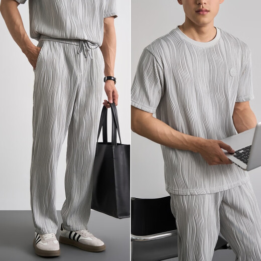 
Henhut International luxury high-end brand men's summer men's short-sleeved T-shirt loose straight trousers casual sports suit light gray light gray L
