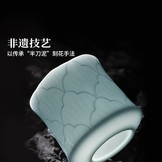 Jingdezhen (jdz) ceramic tea set complete household Chinese-style shadow green carving Kung Fu tea set high-end housewarming gift lifting kettle