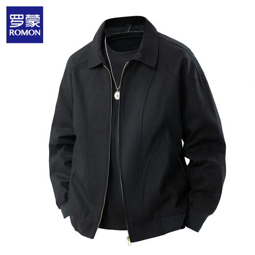 ROMON pure cotton jacket men's spring and autumn 2025 new versatile trendy brand loose handsome lapel casual tops dark gray XL