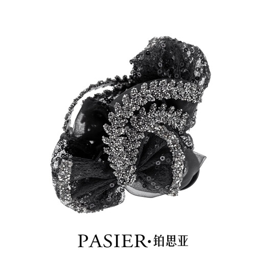 Persia Oriental Pearl Hair Clip Women's New Organza Wheat Ear Temperament Large Gripping Clip for Back of Head Hairstyle Versatile Shark Clip Black 11cm