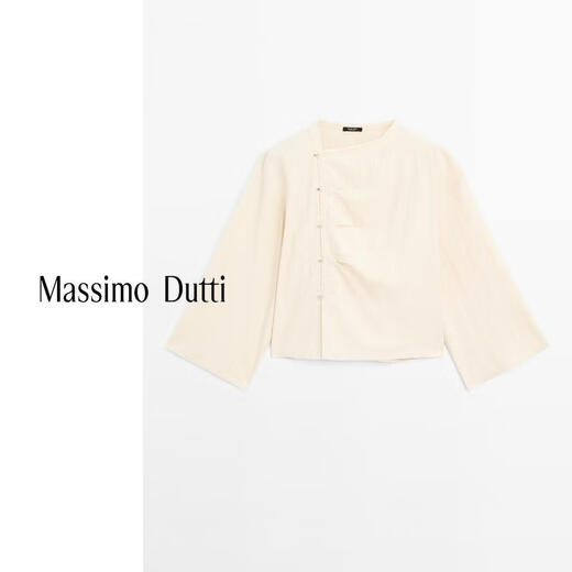 Massimo Dutti discount upgrade 2026 women's new Chinese style elegant temperament long-sleeved blouse top 05181780 milky white M (170/92A)