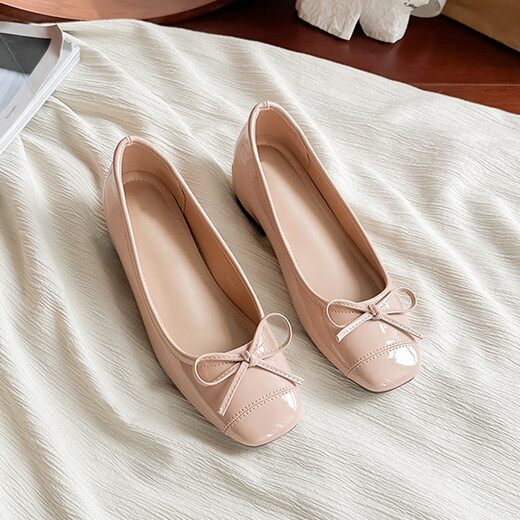 Feiyao Mary Zhen Single -Schuhe für Frauen im Sommer Nacktlederschuhe mit Rock, um das Temperament und Damenschuhe Gelegenheitsschuhe Nacktfarbe 36 (ca. 4,5 cm Anstieg der Höhe)