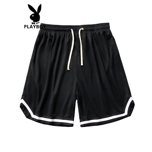 Playboy (PLAYBOY) sports shorts men's summer American basketball shorts ice silk quick-drying five-point mid-pants men's loose casual pants 1478-Black + 1478-White L