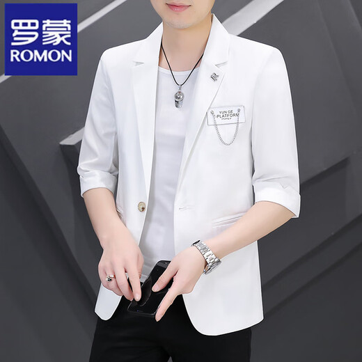 罗蒙（ROMON）小西装男修身英伦风西服男士七分袖外套夏季薄款中袖潮流韩版上衣 869黑色 3XL