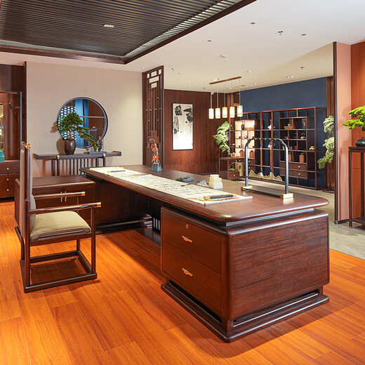 Ningqiu Luoge (NICHLORT) boss desk solid wood desk new Chinese style North American black walnut high-end chairman's office executive desk custom file cabinet