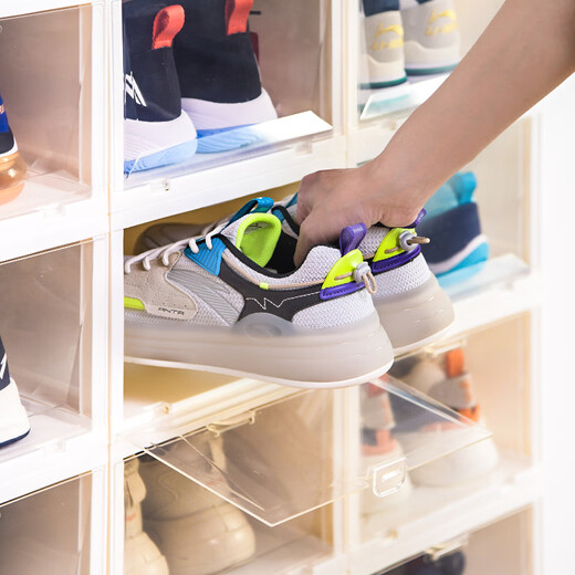 Xitianlong transparent shoe box side opening storage box anti-oxidation shoe cabinet home shoe storage box dormitory simple shoe rack 335x27 milk white 4 pack