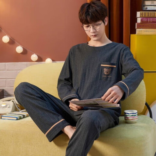Pajamas de manga larga Sangqin para hombres, estudiantes de secundaria y secundaria, puede usar ropa de algodón en el hogar en el exterior, trajes sueltos de primavera y otoño, 3887 más trajes de terciopelo de coral en terciopelo, otoño e invierno, L recomendaron 100-120 Jin [Jin equivale a 0.5 kg]