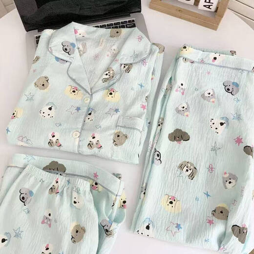 Yonghuan dreiteiliger Pyjamas für Frauen für die Kurzärärmelen-Hose 2025 Neues dünnes und süßes Frauenwolkenbaumwolle können außerhalb von 9913# Cloud-Baumwollbettbettblattstil (Quilt Cover 200*230 cm) getragen werden.