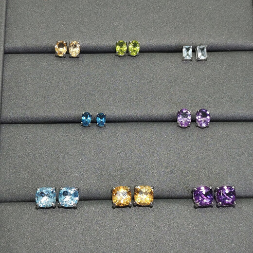 DRJEFUN natural colored gemstone crystal earrings, four-claw earrings, simple and elegant gift for best friend and girlfriend 4.3 7 Tanzanite (main stone about 3.5mm)