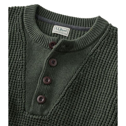 L.L.Bean Men's Sweater Waffle Henry Shirt Autumn and Winter Warm, Soft and Comfortable Middle-aged and Old Dad Pullover Fashion Black Faded Black S Suitable for Net Bust 97-105CM