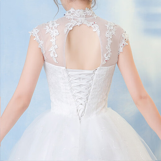 Nuevo vestido de novia de novia europea y americana, cuello de pie y vestido de boda de gran tamaño, blanco L