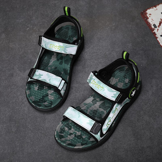 Boys' Sandals 2025 New Summer Children's Soft Sole Anti-Slip Middle and Large Boys' Outdoor Sports Beach Shoes Summer Style Army Green 30