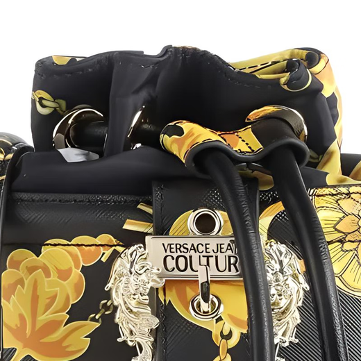范思哲（VERSACE）单肩斜挎包副线巴洛克印花微标革水桶包包女款黑色 基础装(包+防尘袋)