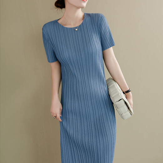 Miyake japonés Ichisaki [3291 colecciones] Vestido arrugado para mujeres 25 Summer Nuevo cuello redondo simple Simple manga rosa Purple M