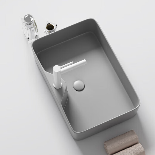Jomoo Einfache Arbeitsplattenbecken Rechteckiges Waschbecken Einer Becken Haushaltskunstwaschbecken kleines Balkon Keramikwaschbecken 4837+ Wasserhahn Set Mahlzeit