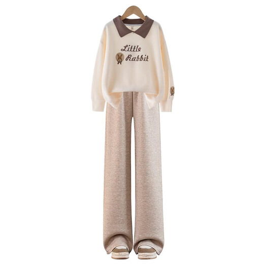 Pitt Girls Set Spring and Automn Children 2025 Nouveau sweat à la mode à la mode Big Children Junior High School Sports Sports et Casual Automn Wear 4948M blanc + 13068 Bleu [Style de printemps et automne] 120 cm