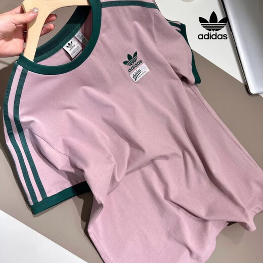 阿迪达斯 （adidas）三叶草夏季新款纯棉短袖女士刺绣休闲宽松运动百搭圆领T恤 9893短袖 粉紫 XS