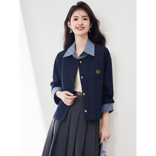 OEMG Internationaler First-Line-Marke gefälschte zweiteilige Kurzjacke für Frauen 2025 Neues lässiges modisches kleines Temperament Top Navy Blue M.