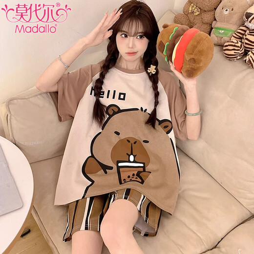 Pyjamas de coton pur modal pour femmes pour shorts d'été shorts minces de dessins de bande de grande taille 200 Jin [Jin est égal à 0,5 kg] les femmes peuvent porter des vêtements à domicile 695 Jump Dog M [80-100 Jin [Jin est égal à 0,5 kg]]]