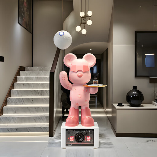 British high-end starry sky lamp karaoke audio violent bear ornaments large large floor-standing TV cabinet next to the sofa high-end light luxury pink large total height 139.5cm