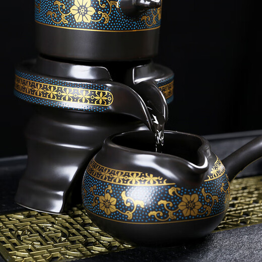 2025 New Kung Fu Tea Set Home Light Luxury High-End Lazy Automatic Tea Making Artifact Teapot Tea Cup Golden Flower Green Tea Maker + Fair Cup